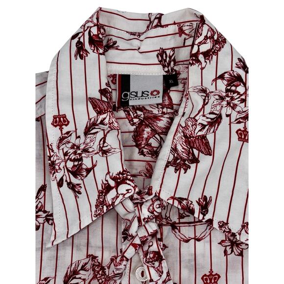 GSUS Industries Women's Cotton Blouse XL White W/ Red Printed Images Tie Accent - Picture 7 of 14